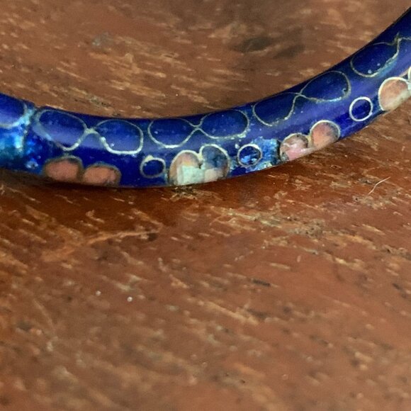 VTG Floral Cloisonne Enamel Bangle Bracelet Blue Pink Flowers Women Jewelry FLAW - Picture 7 of 8